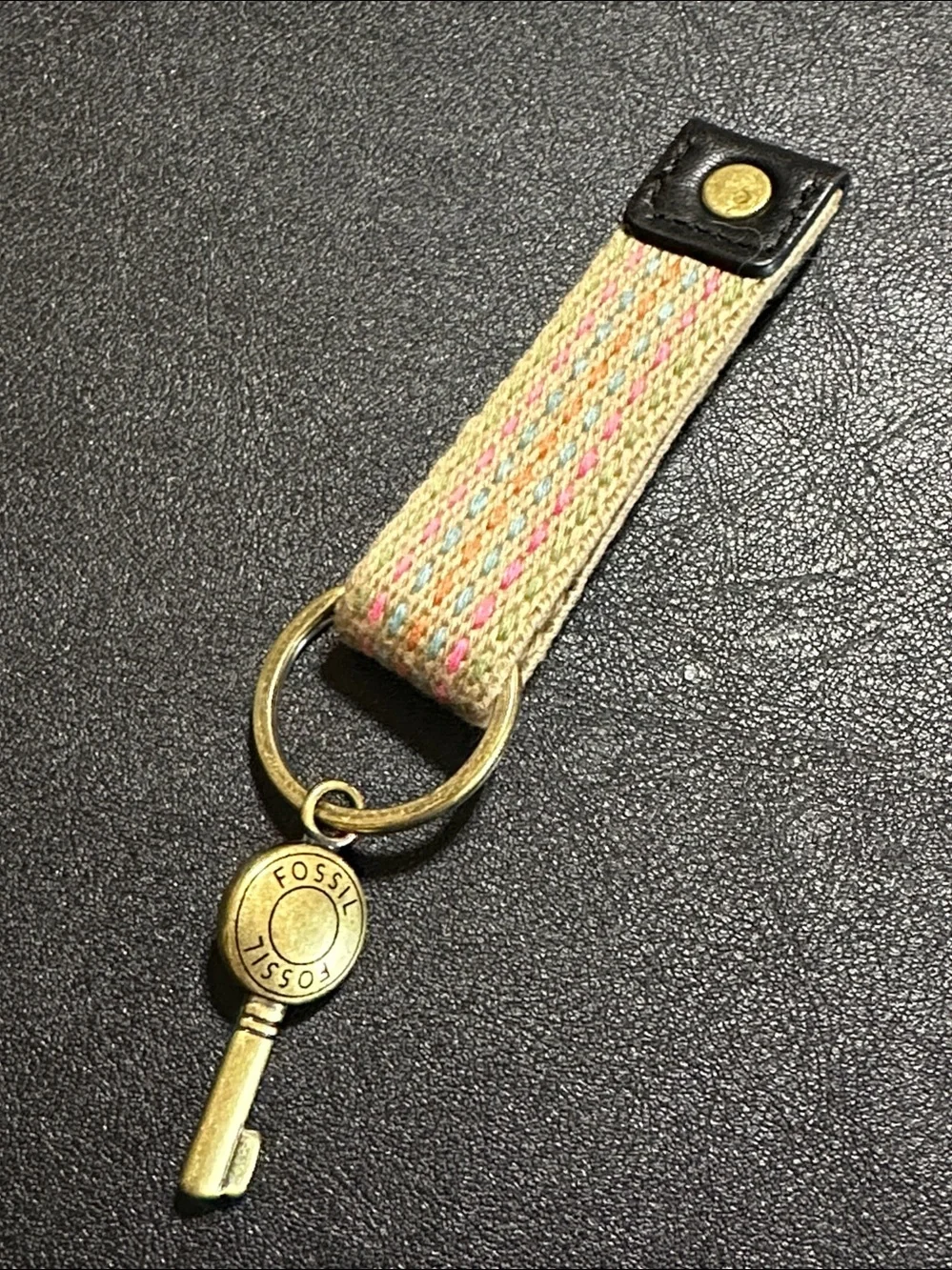 Fossil Vintage Multicolor Strap Brass Signed Key Chain